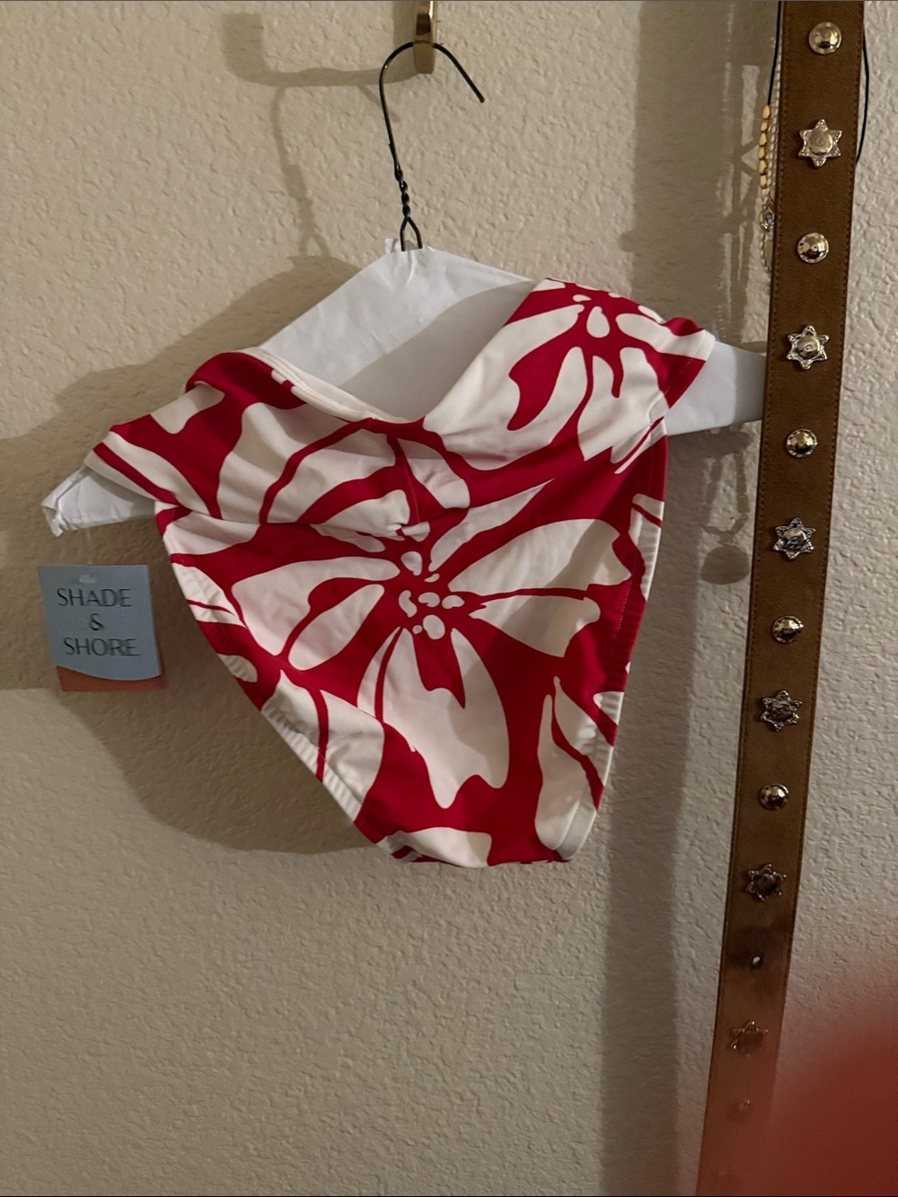 Shade & Shore Red and White Floral High-Waist Bikini Bottom - Picture 2 of 2
